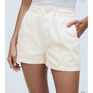 Madewell Pull-On Paperbag Shorts Cream Ivory Elastic Waist Sz 32 Large Bermuda
